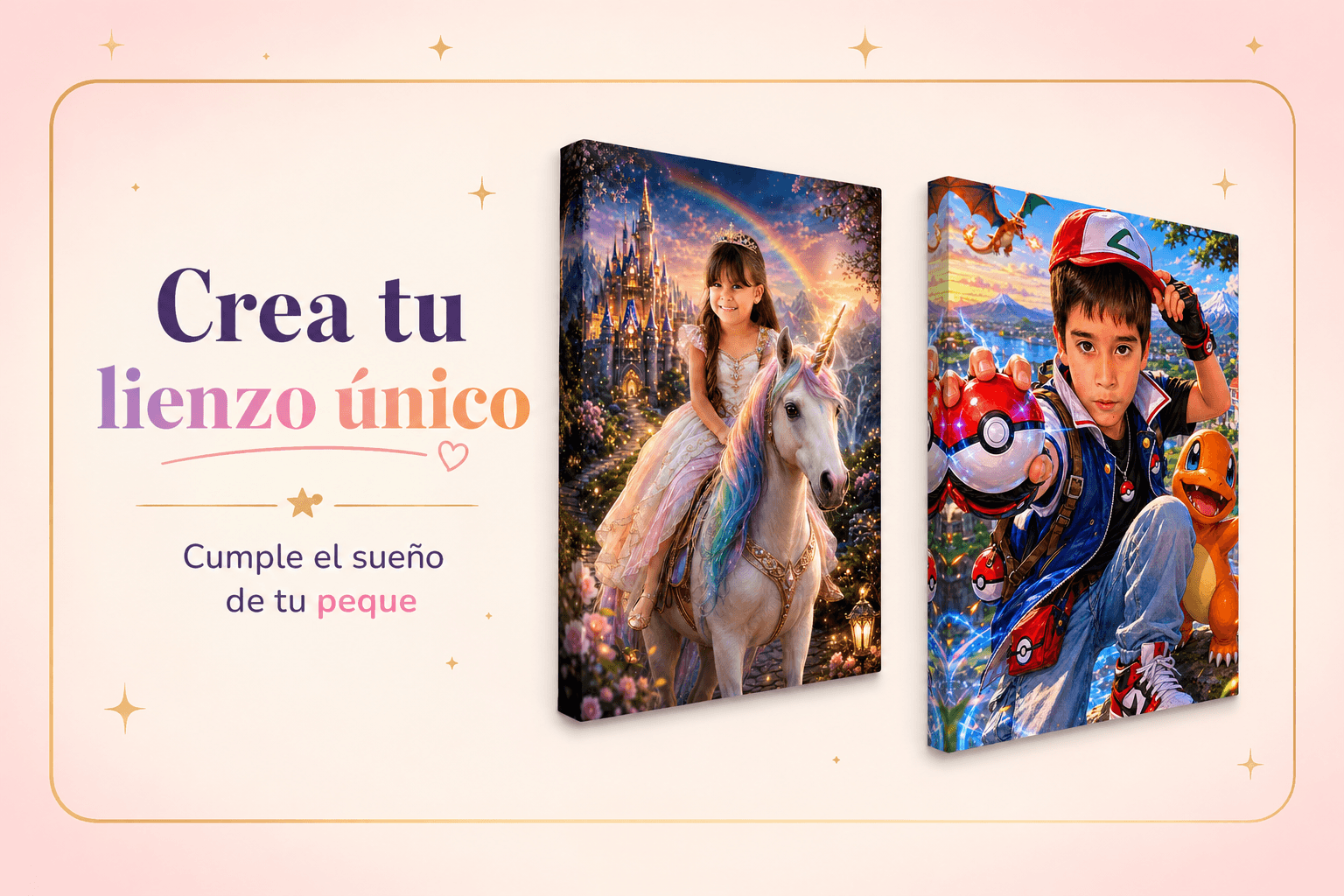 Crea tu lienzo único — retratos mágicos personalizados para tu peque